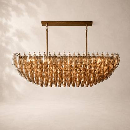 Chivara Amber Glass Tiered Rectangular Chandelier 74"