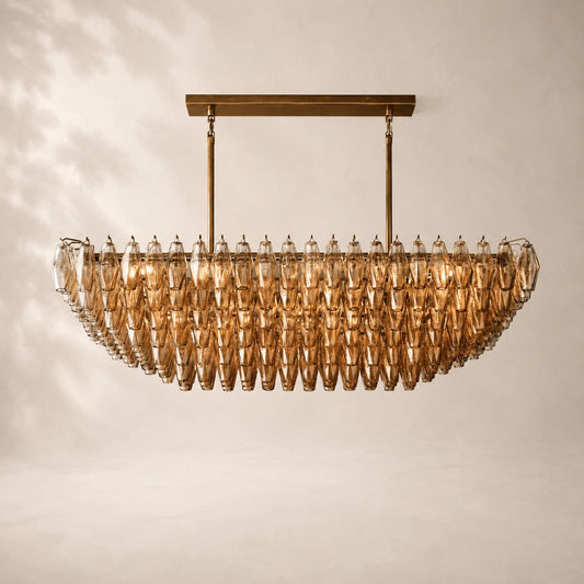 Chivara Amber Glass Tiered Rectangular Chandelier 74"