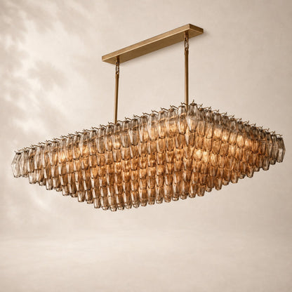 Chivara Amber Glass Tiered Rectangular Chandelier 74"