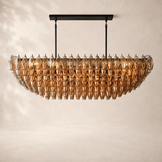 Chivara Amber Glass Tiered Rectangular Chandelier 74"